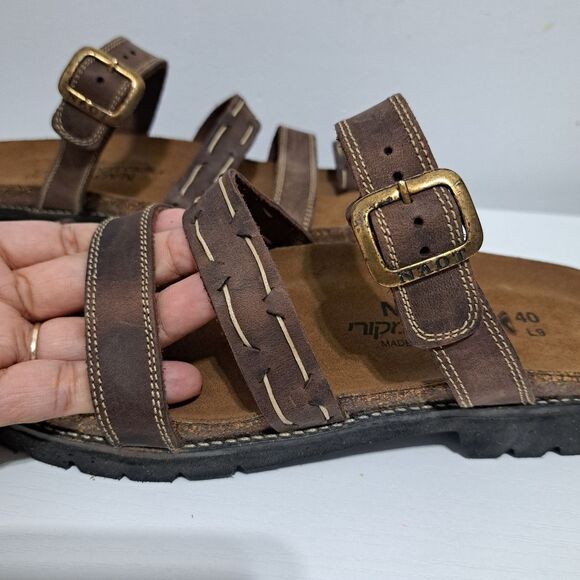 Naot Leather Boho Grunge Casual Slide Slip On Sandals Size 40 US 9 Brown - Picture 11 of 13